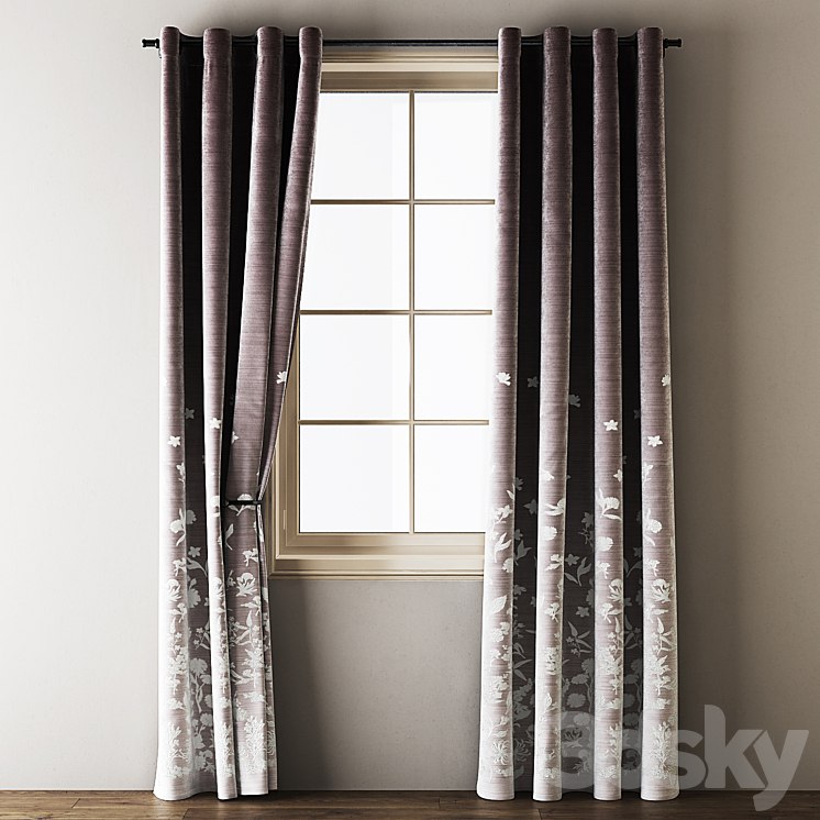 Floral Embroidered Velvet Eyelet Curtains