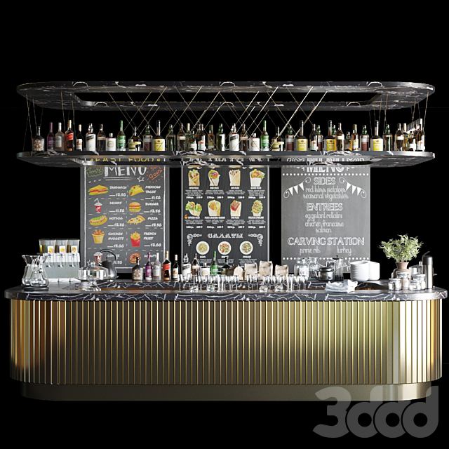 Bar counter with alcohol. Pub, bar, restaurant, cocktail, whiskey, cola, vodka, rum, sparkling, wine, beer, set