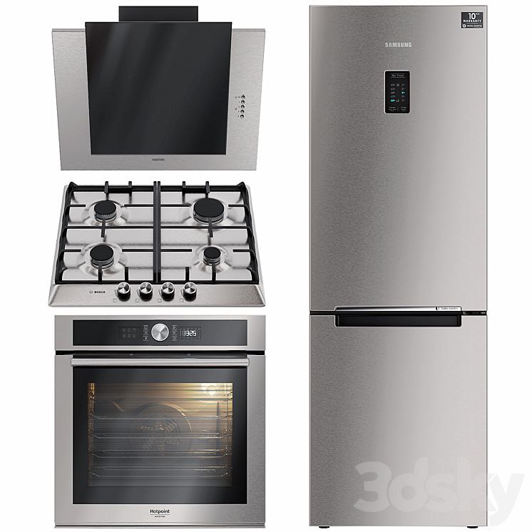 Kitchen appliances. Hood, oven, refrigerator, hob. Samsung. Bosch /w3
