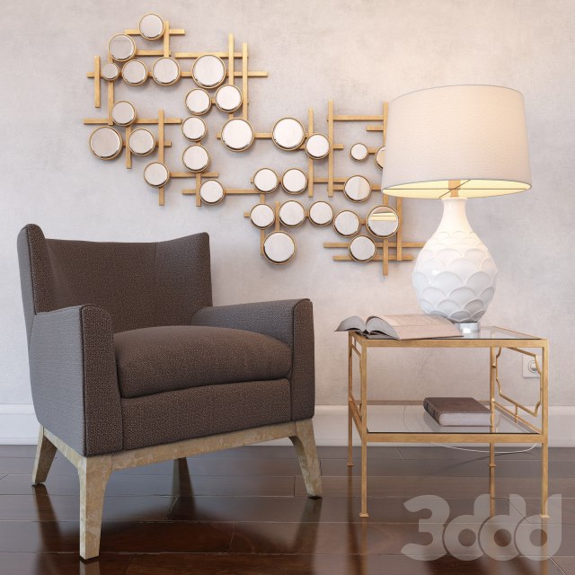 Uttermost_Arzo Armchair, Genell Cube Table, Camellia Table Lamp, Britton Mirror