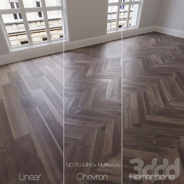 Parquet natural, ancient oak, 3 types. Linear, chevron, herringbone.