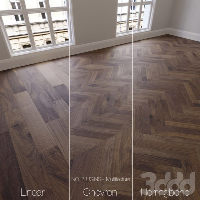 Parquet natural, American walnut, 3 kinds. Linear, chevron, herringbone.