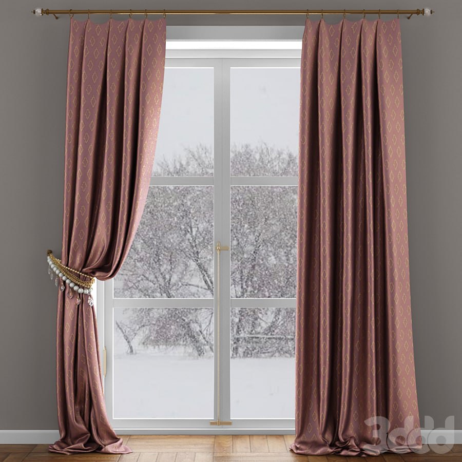 Атласные шторы с подхватом из бус