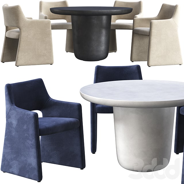 Dining table CB2 Lola and chair CB2 Foley Faux Mohair Navy