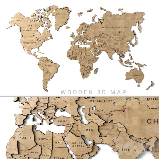 Wooden panel - world map