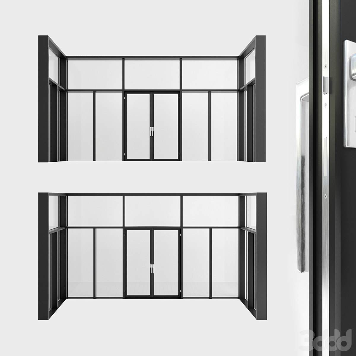 Panoramic glazing. A door. one