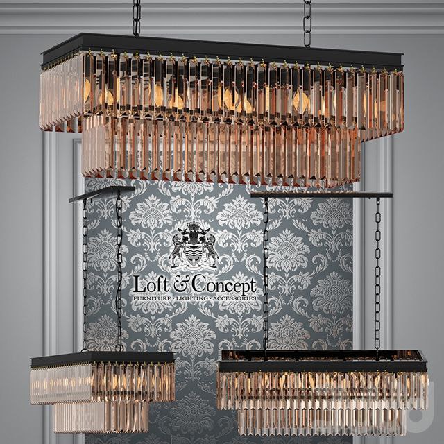 Chandelier RH 1920s Odeon Clear Glass Fringe Grey iron 80