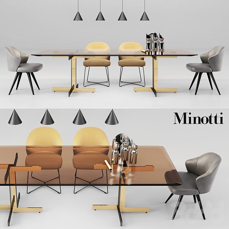 Minotti Catlin Dining Table and Leslie Dining Chairs