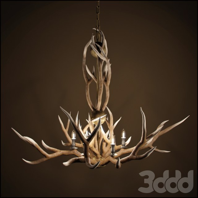 RH Adirondack Antler 6-Arm Chandelier