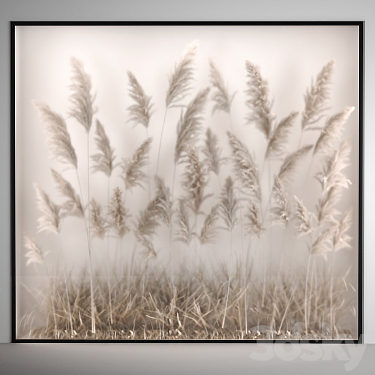 Phytomodule and a vertical garden of dried flowers in a niche behind translucent glass made of pampas grass, dry reeds, cortaderia. Bouquet 281.