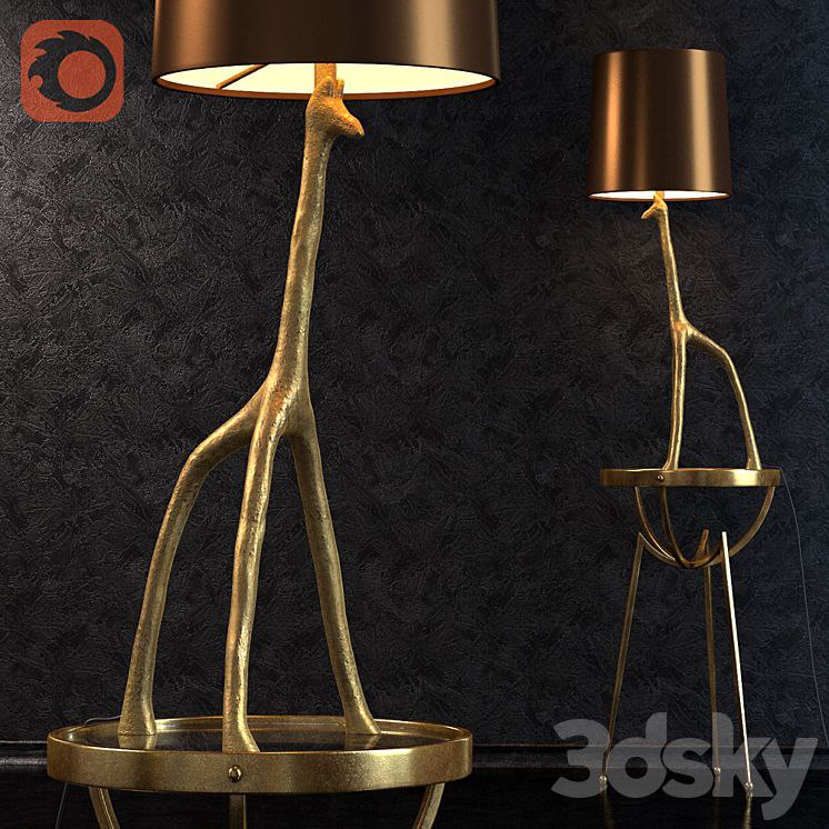 GIRAFFE LAMP. IRON TRIPOD TABLE