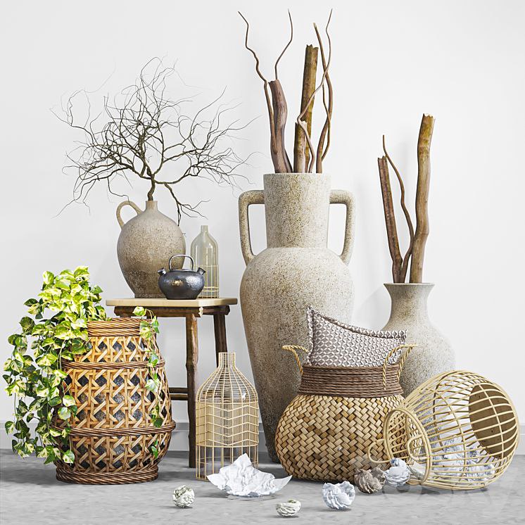 boho set with woven bamboo baskets