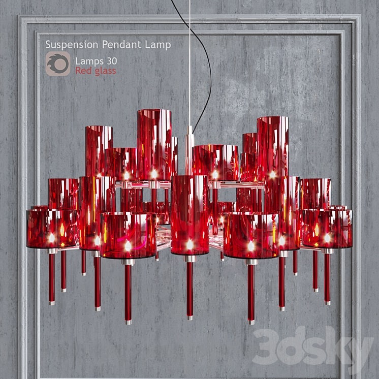 Chandelier AXO Light Spillray SP lamps 30 red glass
