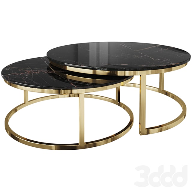 SET OF 2 COFFEE TABLES (ARTIFICIAL MARBLE / GOLD)