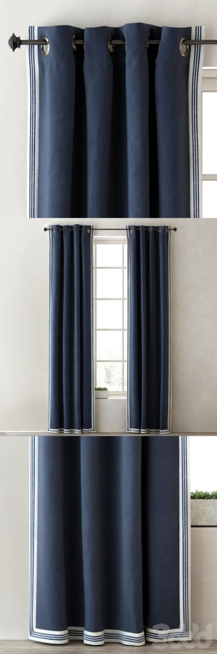 RH TICKING STRIPE BORDER DRAPERY PANEL