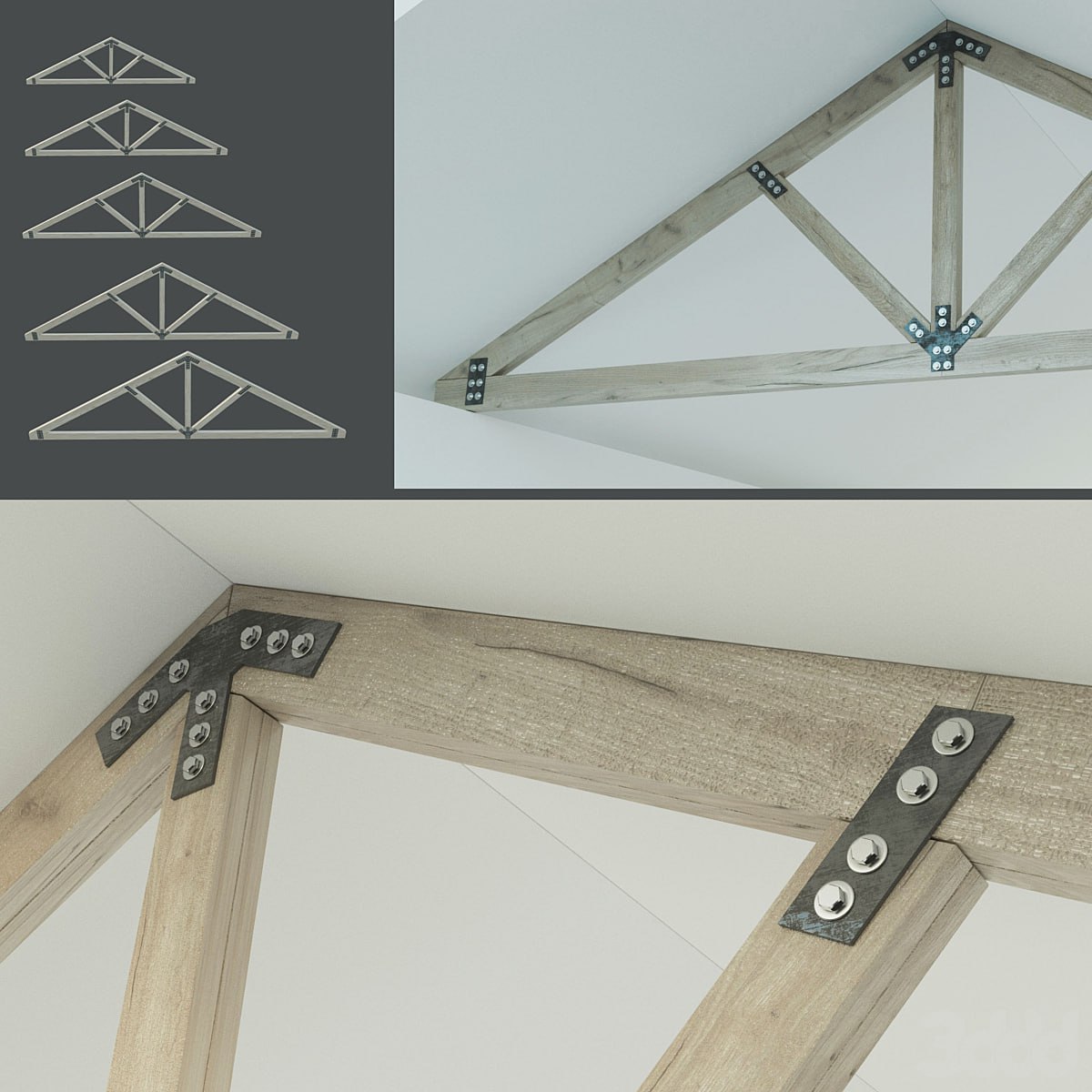 A set of wooden trusses. 6m, 8m, 10m, 12m, 14m