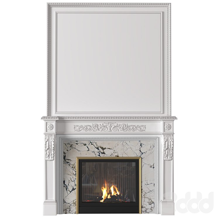 White Fireplace in a classic style. Fireplace in classic style