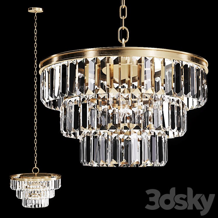 Restoration Hardware ALAINE CRYSTAL CLEAR GLASS 3-TIER CHANDELIER Brass