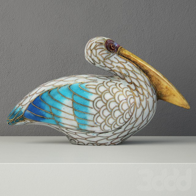 Cloisonné Pelican with Garnet Eyes
