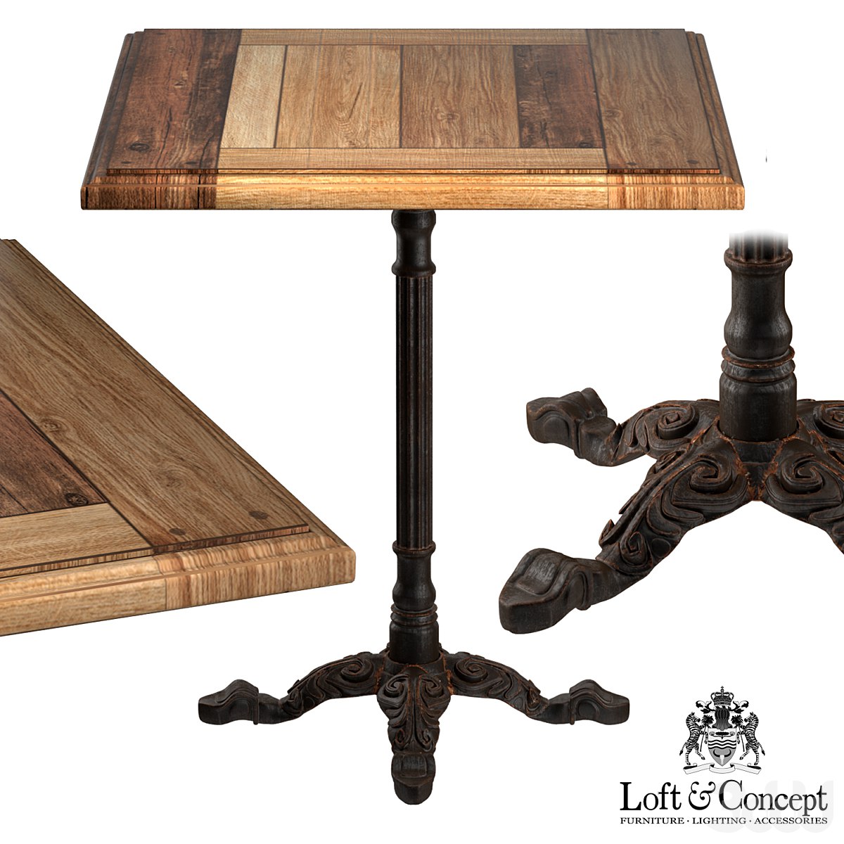 CAST IRON AND OAK RESTAURANT TABLE SQUARE -concept