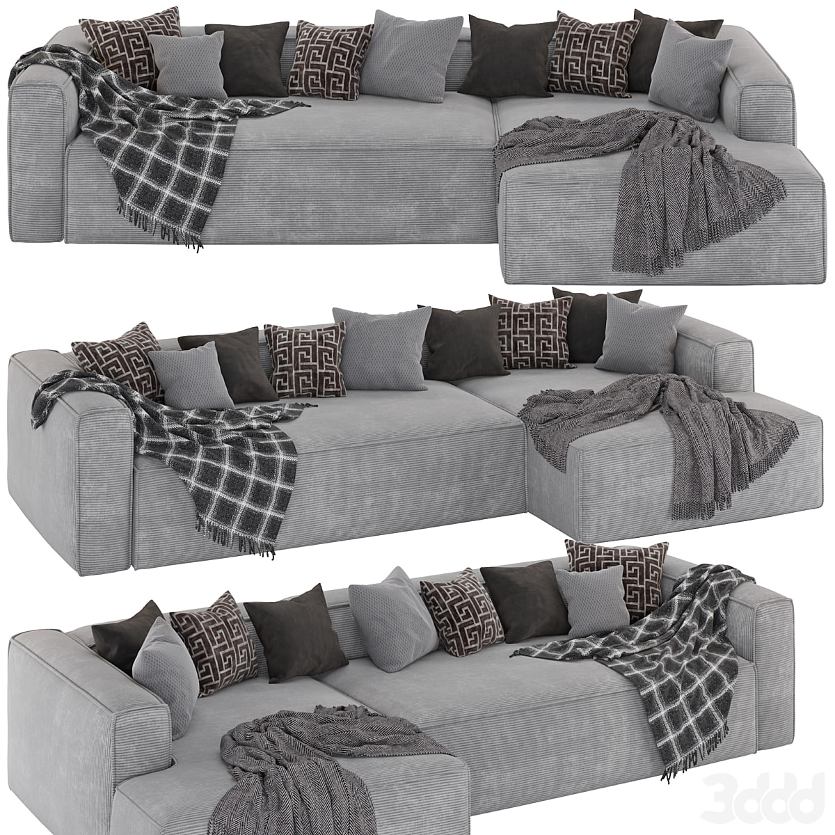 3-seater Blok sofa with right chaise longue