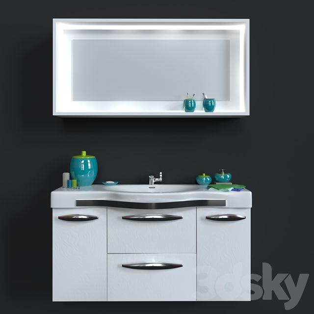 I washbasin with mirror + decorative set