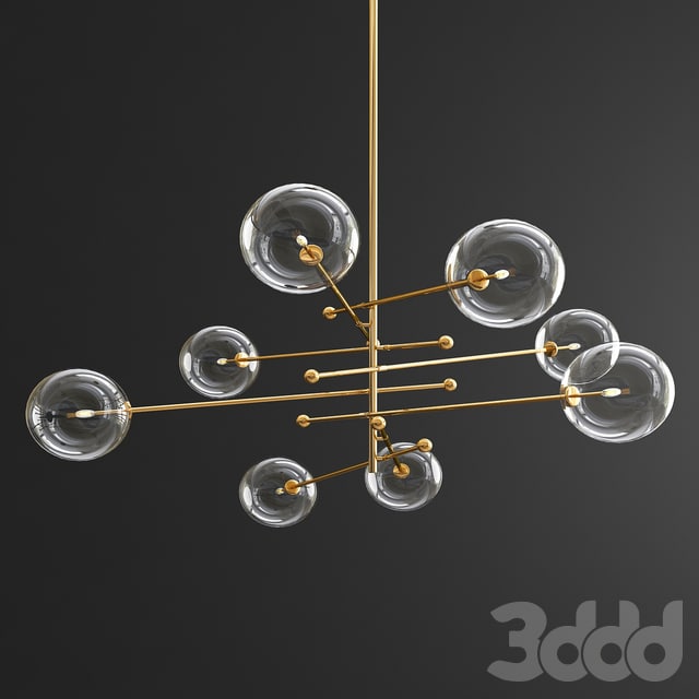 Glass Globe Mobile 8 Arm Chandelier - Gold