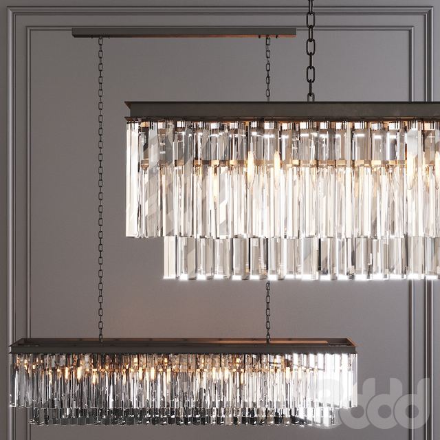 Restoration Hardware 1920S ODEON Clear Glaser FRINGE RECTANGULAR CHANDELIER 59 Black