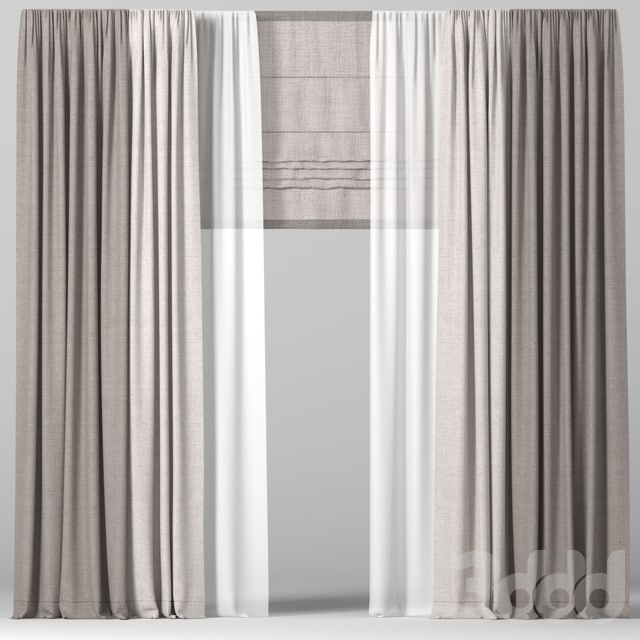 Brown curtains in two colors with tulle and Roman.