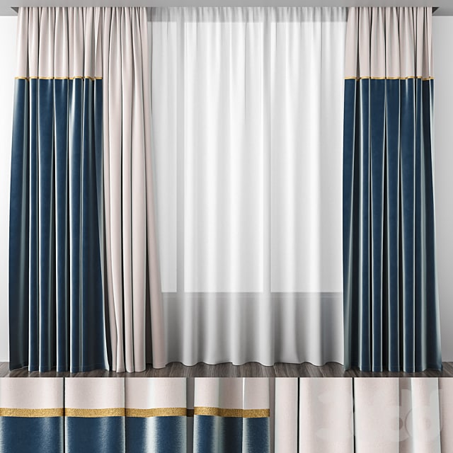 Curtain ivory and blue velvet
