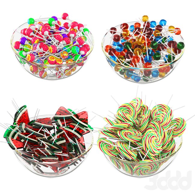 Glass bowl with lollipops