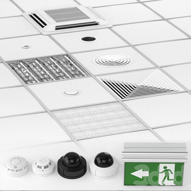 Armstrong ceiling system with a set of elements.