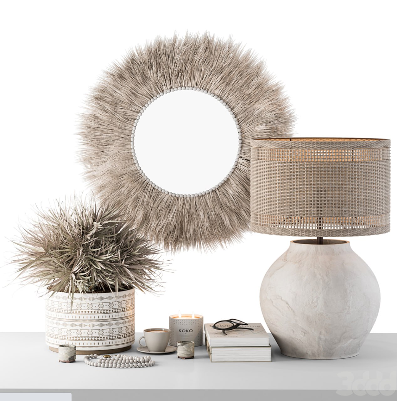 Decorative Set moon Thatch with Dried Plant - Set 105