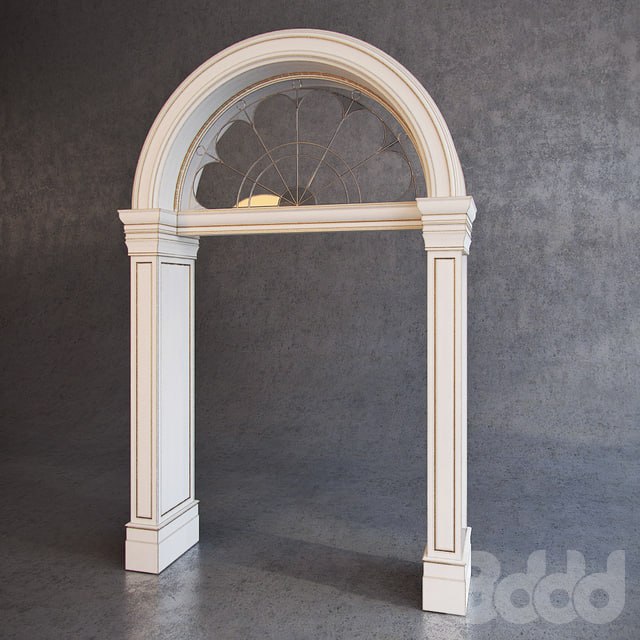 With stained glass arched portal