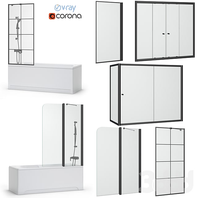 Bath screens and bathtubs Radaway and Ravak set 134