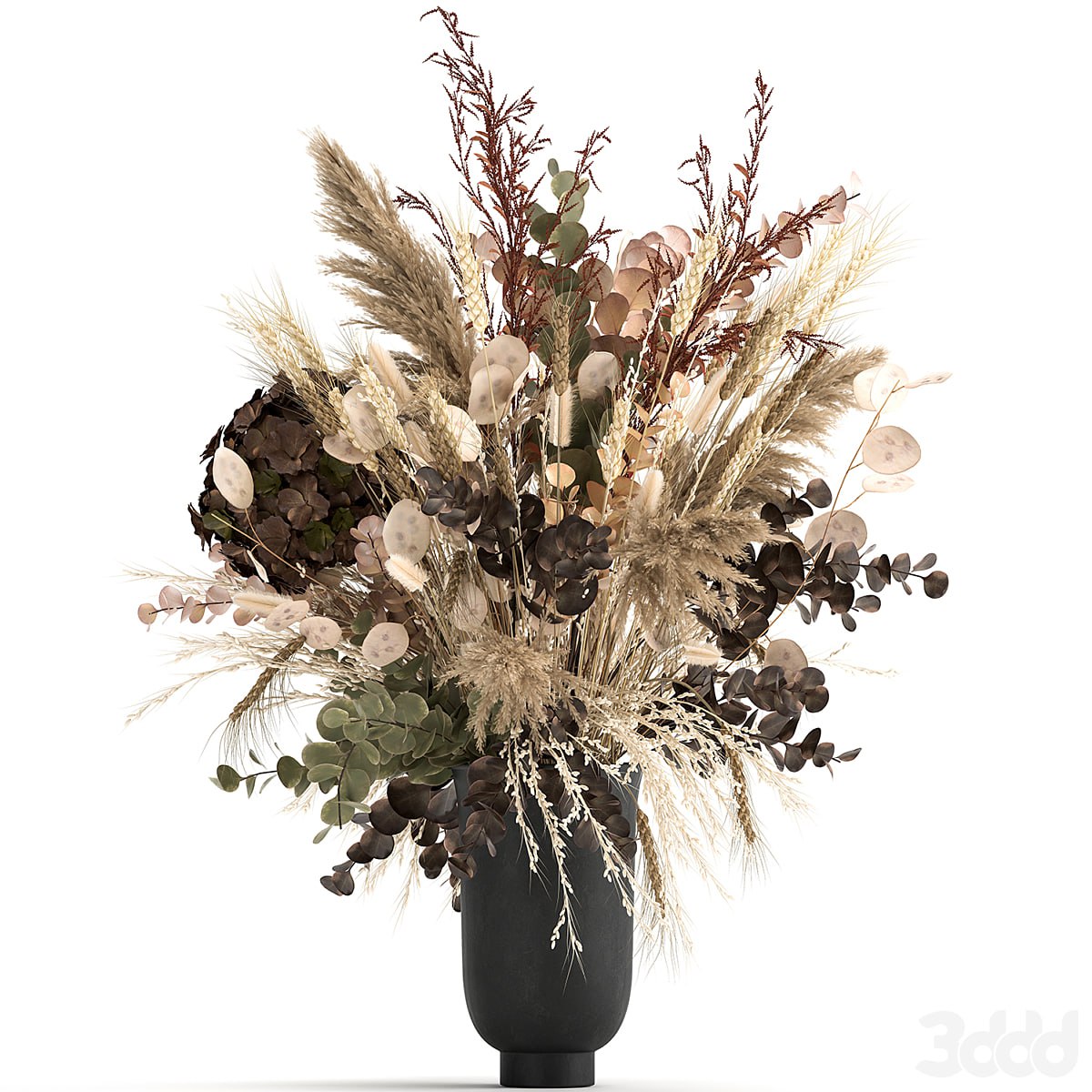 Bouquet 173. Pampas grass, vase, dried flower, branches, palm leaf, luxury decor, Lunnik, Lunaria, wheat, spikelet, Barberry, branches, Lunar, Lunaria