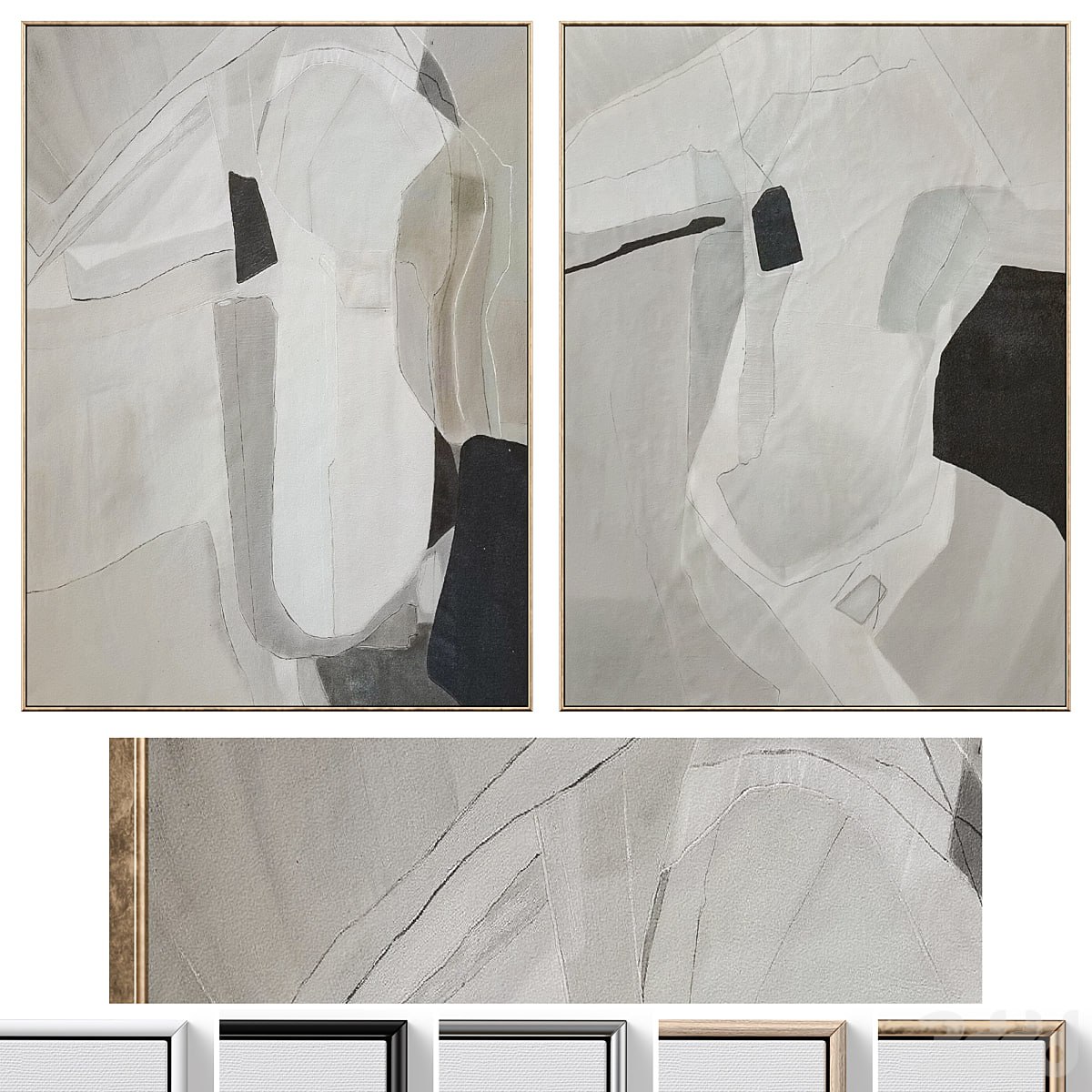 Large Mid-Century Abstract Neutral Wall Art C-864