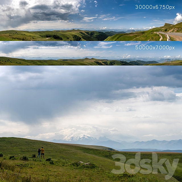 Panorama with Elbrus and hills. 2 pcs. 30-50k