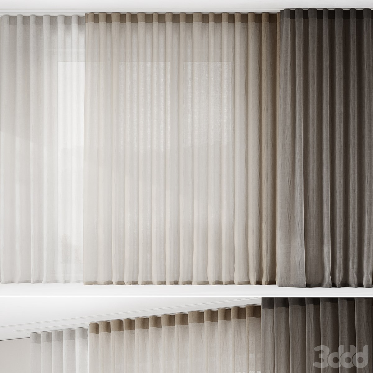 Fine linen curtains on the ceiling cornice