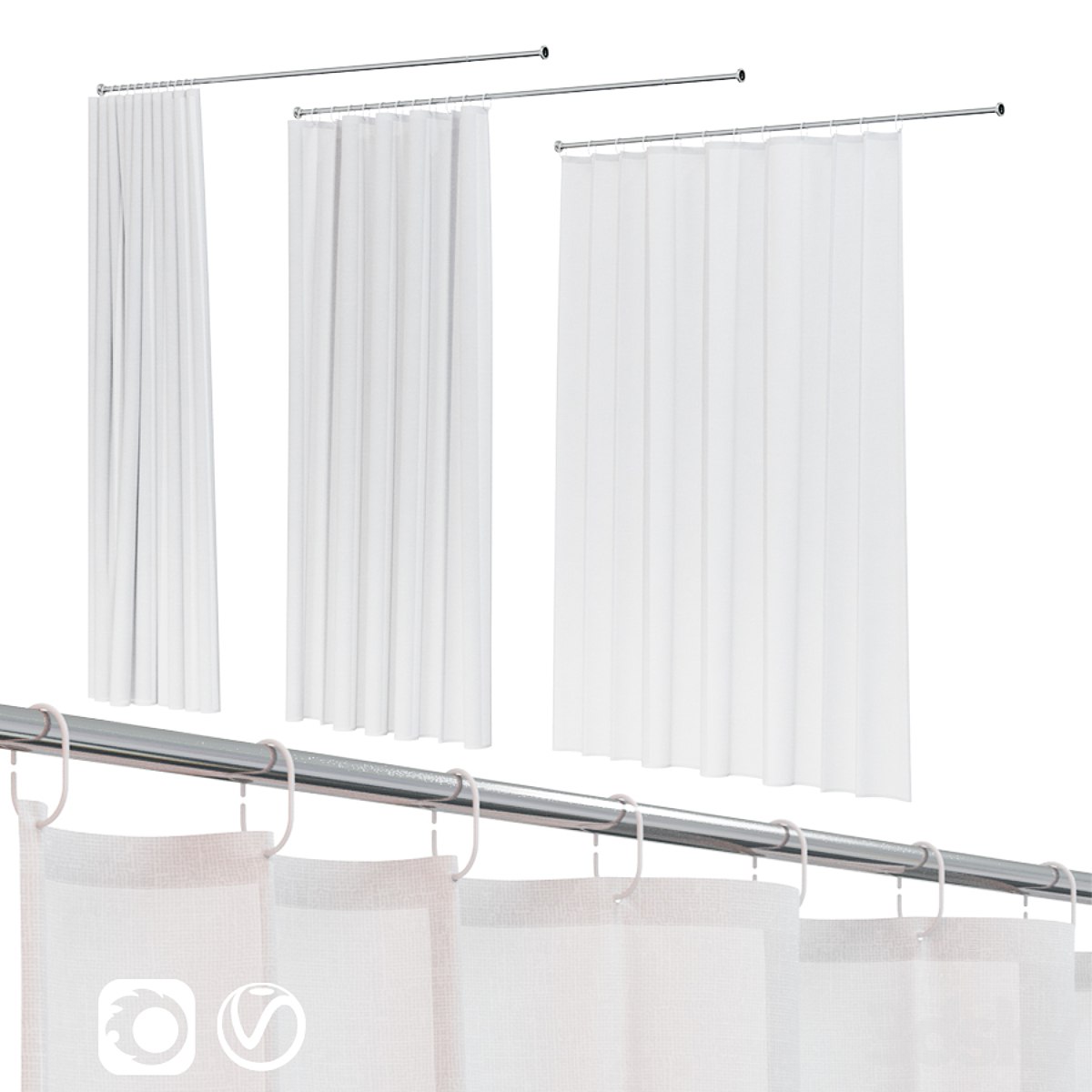 Bath curtain (shower) 200x200 cm in 3 versions (white)