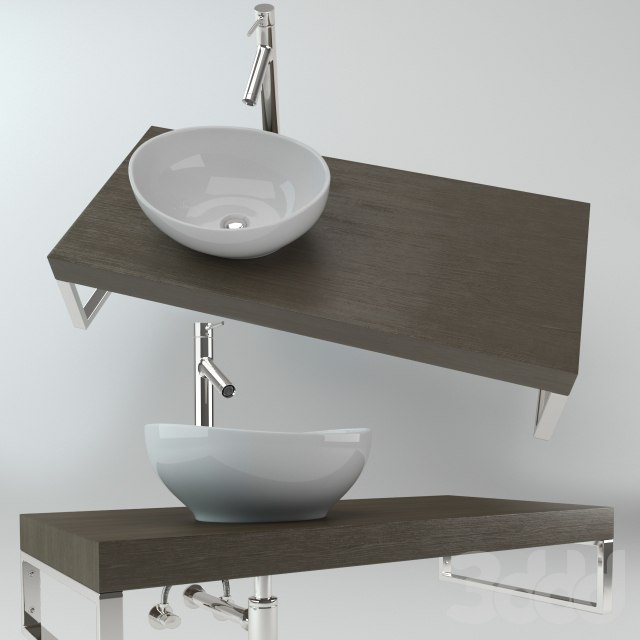 Washbasin on the wooden plate