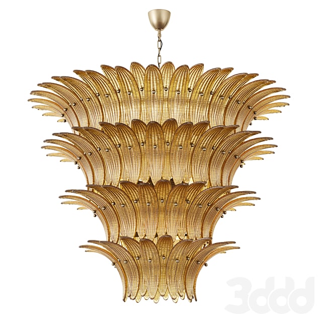 Large Palmette Chandelier Four Tiers Murano amber in the Style of Barovier