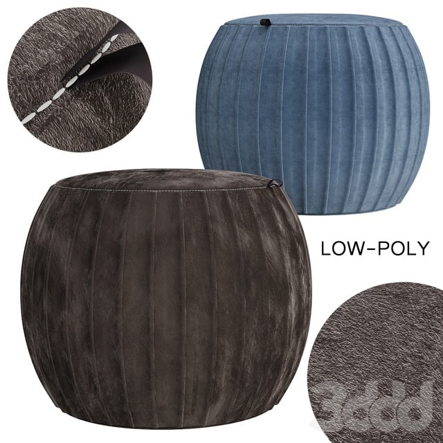 Velvet Pleated Round Pouf Ottoman