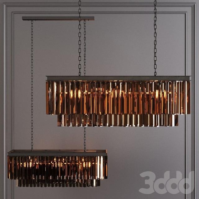 Restoration Hardware 1920S ODEON SMOKE GLASS FRINGE RECTANGULAR CHANDELIER 40 Black