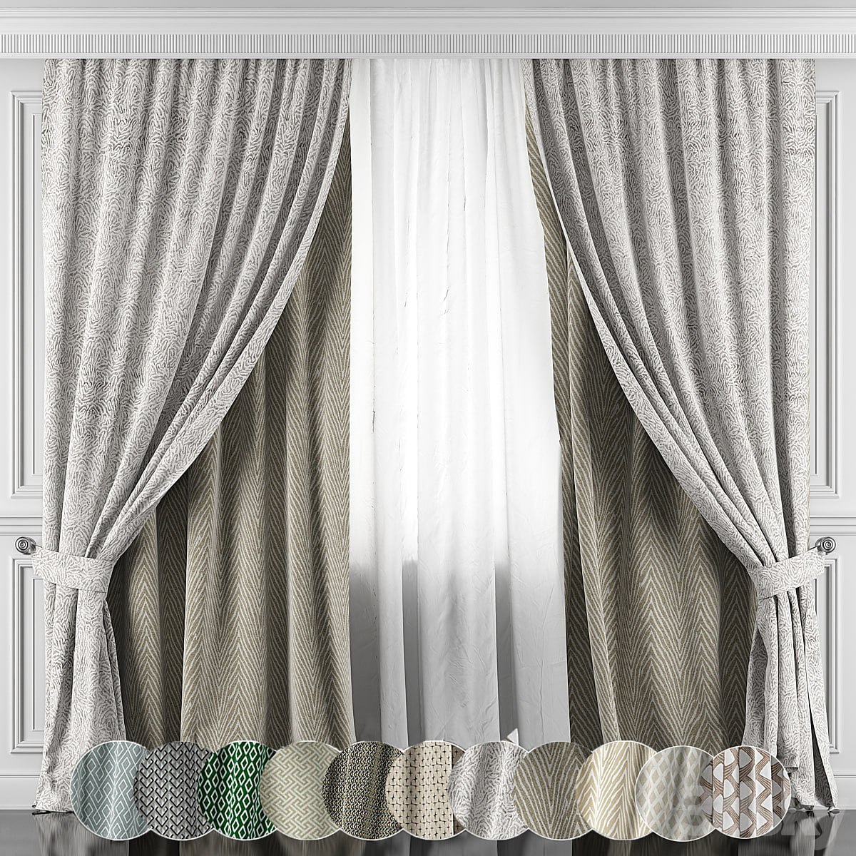 Curtains with window and moldings 366-371