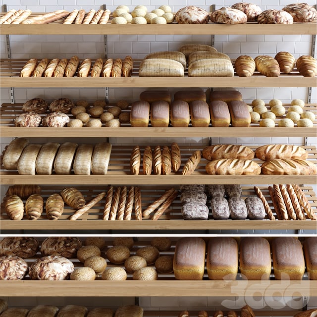 Выпечка. Хлеб, батон, багет, булка, круассан, кондитерка, полка