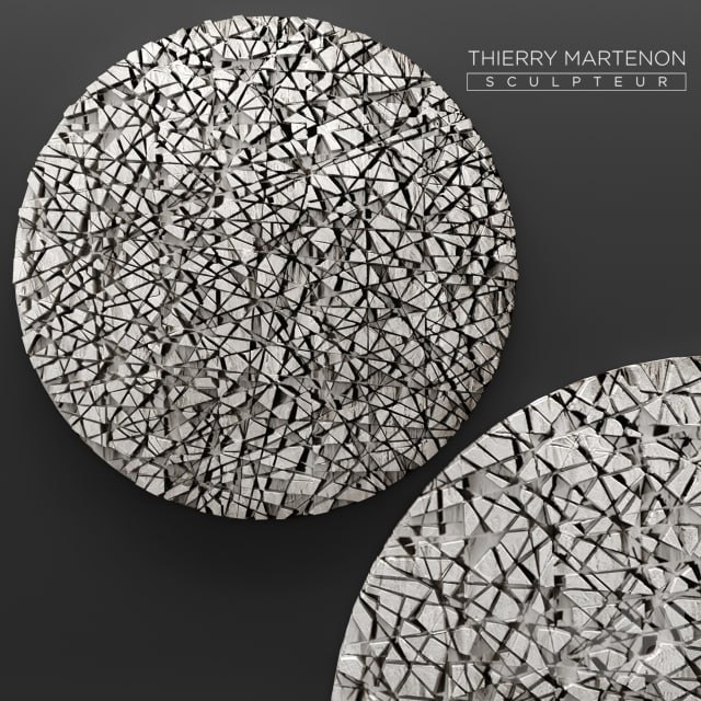 Thierry Martenon wall panel, figurine, carving, abstraction, modern art, art, round, wall, picture, stone