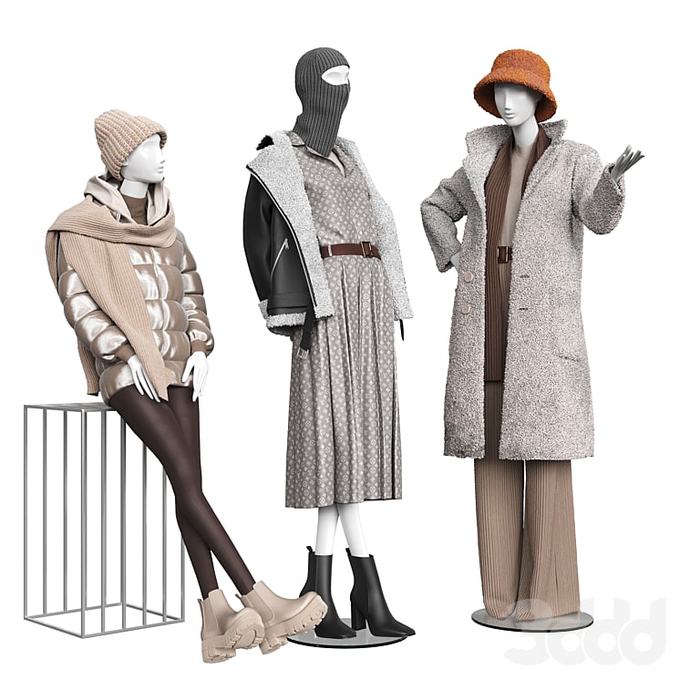 Set of outerwear on mannequins