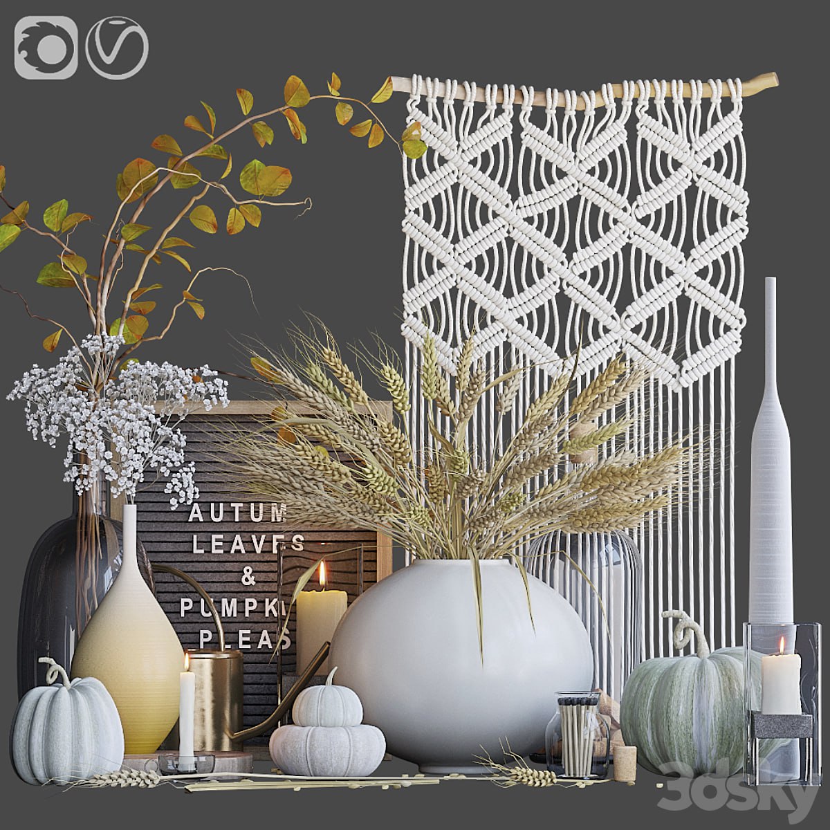 Autumn decorative set with wheat