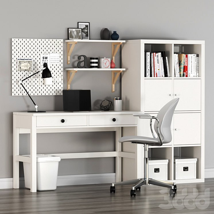 IKEA HEMNES Workplace and KALLAX shelf unit with FRITZHANSEN N02 Swivel armchair